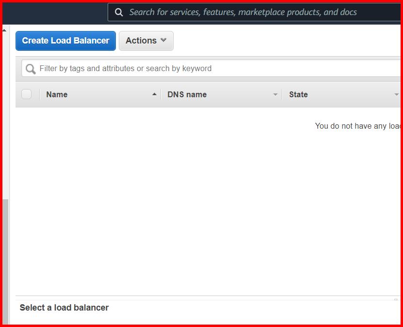 Picture showing the Create load balancer button for creating the load balancer